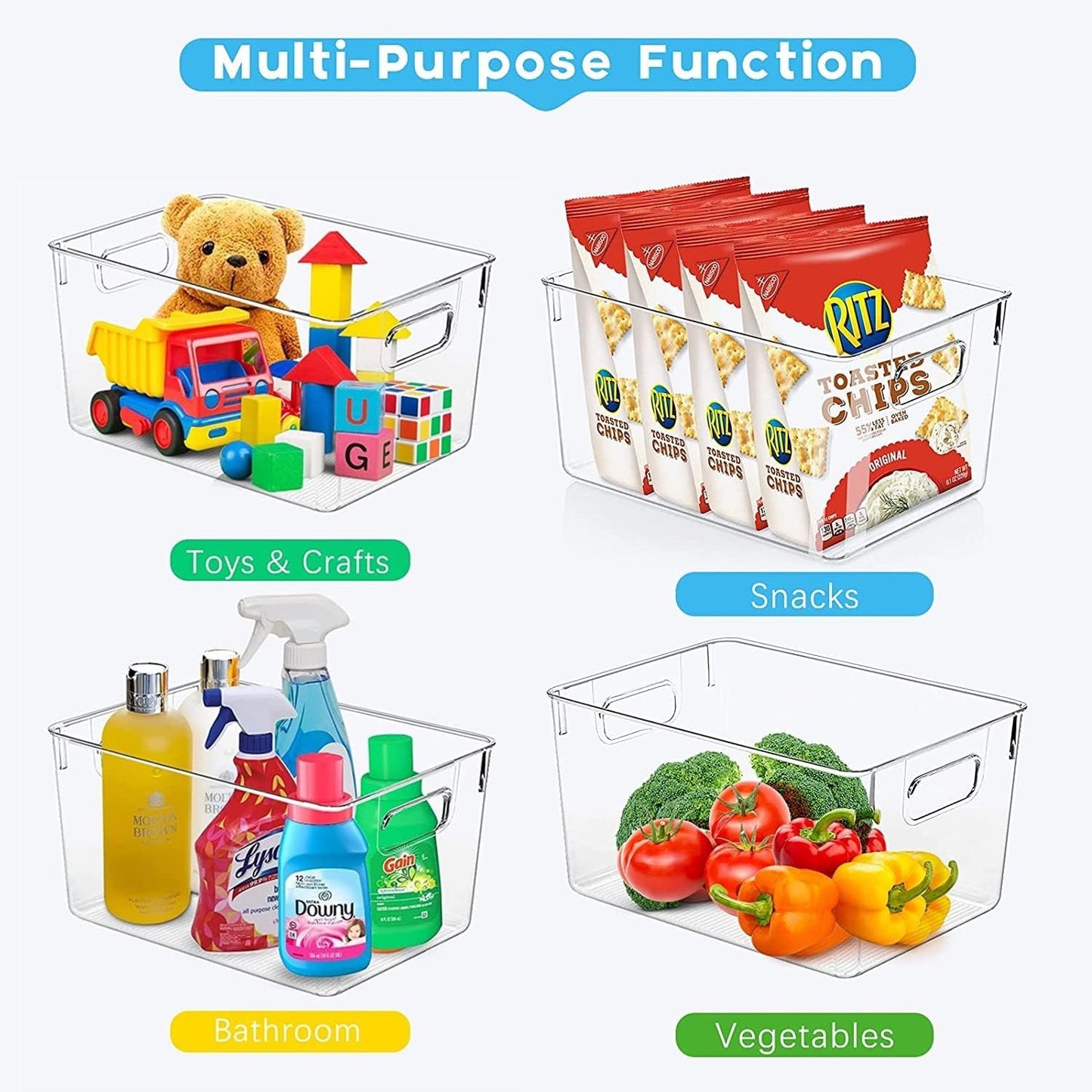Set of 8 Clear Plastic Storage Bins, 4 Large and 4 Small Stackable Storage Containers for Pantry Organization and Kitchen Storage Bins,Home Edit and Cabinet Organizers