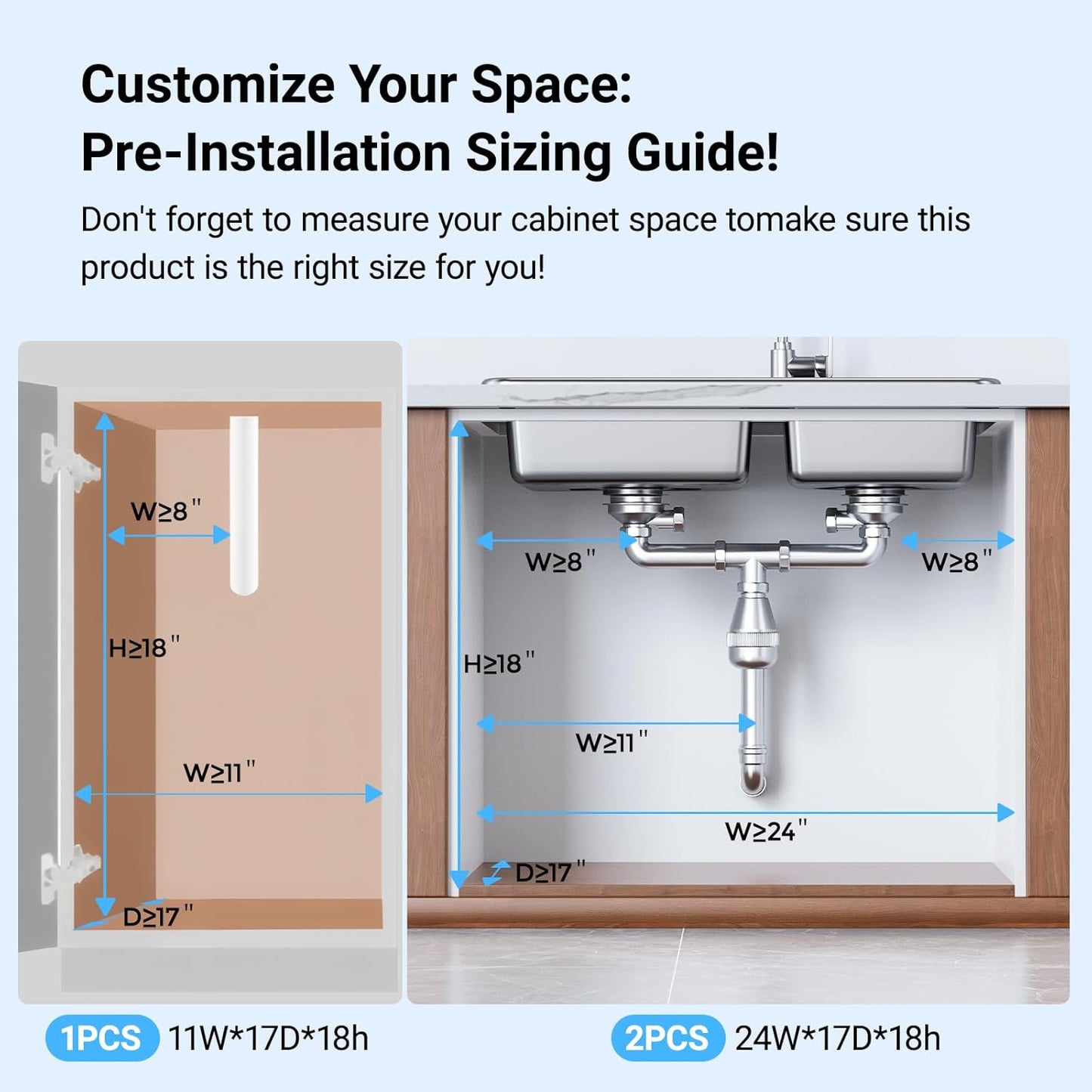 2 Pack Under Sink Organizer and Storage, Metal Under Kitchen Sink Organizer, Slide Out Bathroom Organizers and Storage, Undersink Organizers for Kitchen Bathroom Cabinet
