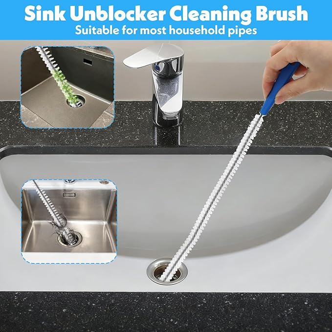 17 Inch Sink Drain Overflow Cleaning Brush Household Sewer Hair Catcher Bendable Long Pipe Cleaners Flexible Clog Remover Tool for Toilet Kitchen Shower Bathroom Tub Sewer