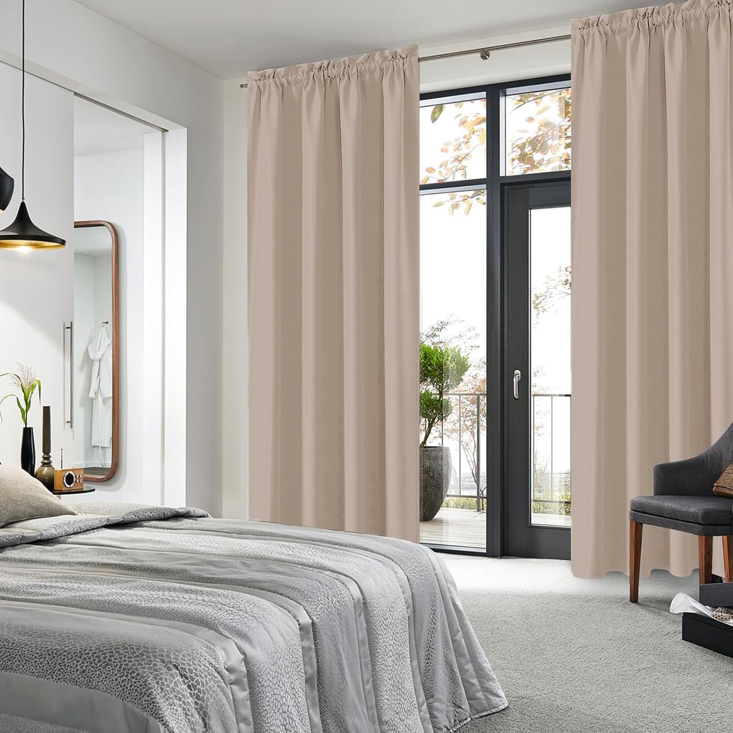 DWCN Blackout Curtains for Living Room Thermal Insulated, Energy Saving & Noise Reducing Bedroom Curtains, Camel, W 52x L 95 Inch, Set of 2 Rod Pocket Curtain Panels