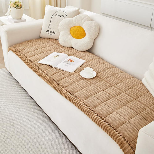 Couch Cover for Dogs Washable, Fuzzy Pet Couch Covers for 3 Cushion Sofa Pet Friendly, Non Slip Sofa Cover (Light Brown, 27.6" x 82.7"/70 x 210cm)