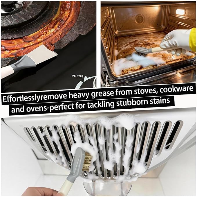 2-Piece Set Handheld Dish Brush with Brass Scrubber and Steel Scraper for Stubborn Grease - Dual-Head Cleaner for Pots, Pans, Stovetop, Sink