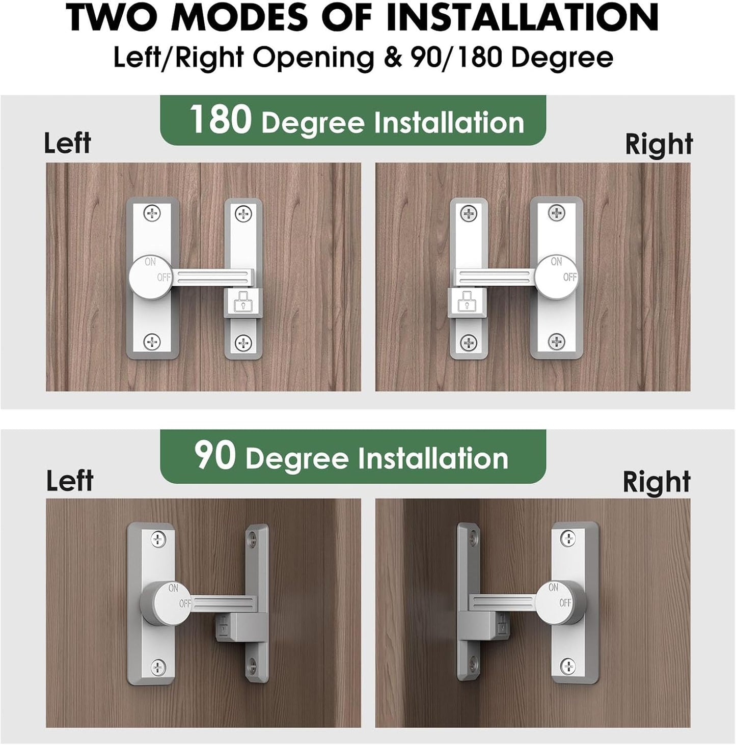 Barn Door Lock Latch, 90/180 Degree Flip Sliding Door Latch for Garage, Bedroom, Cabinet, Sturdy Zinc Alloy Security 90 Degree Lock (White-2 Pcs)