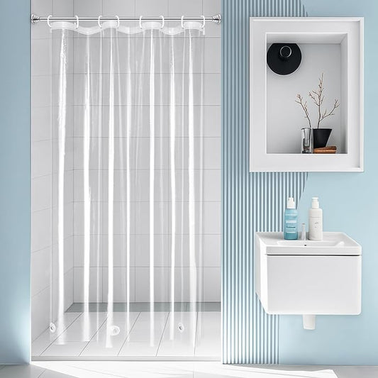 EurCross 48 x 78 inch Long Shower Curtain Liner with 3 Magnets and Hooks, 9G Heavy Duty Premium PEVA Clear Plastic Shower Curtain for Tall Shower Stall 48x78, 8 Metal Grommets