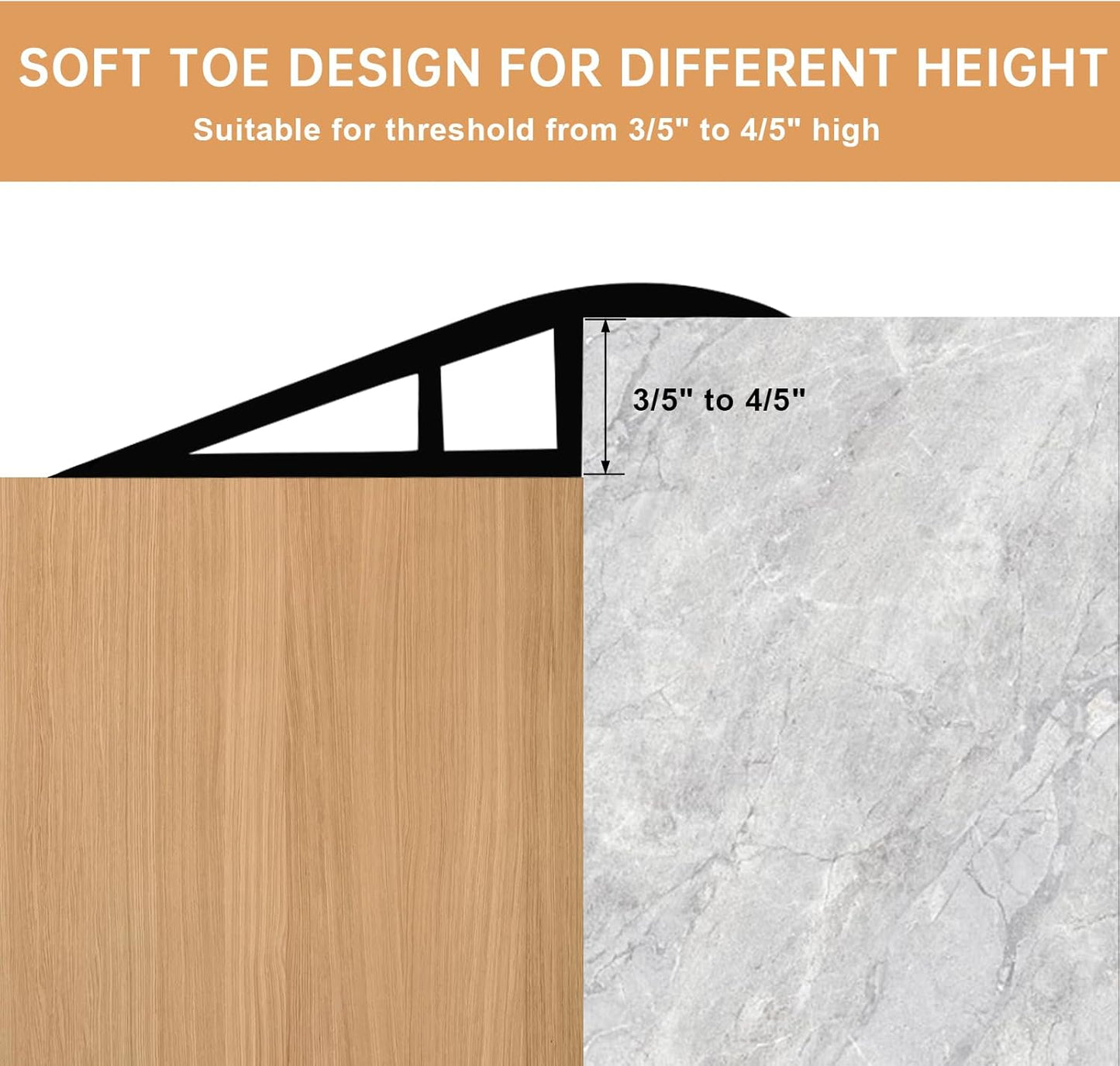 Vinyl Door Threshold Flooring Transition Strip Self Adhesive Carpet Edging Strip for Laminate Doorway Edge Threshold from 3/5" to 4/5" (Light Brown Wood Grain, 6.6 Ft)