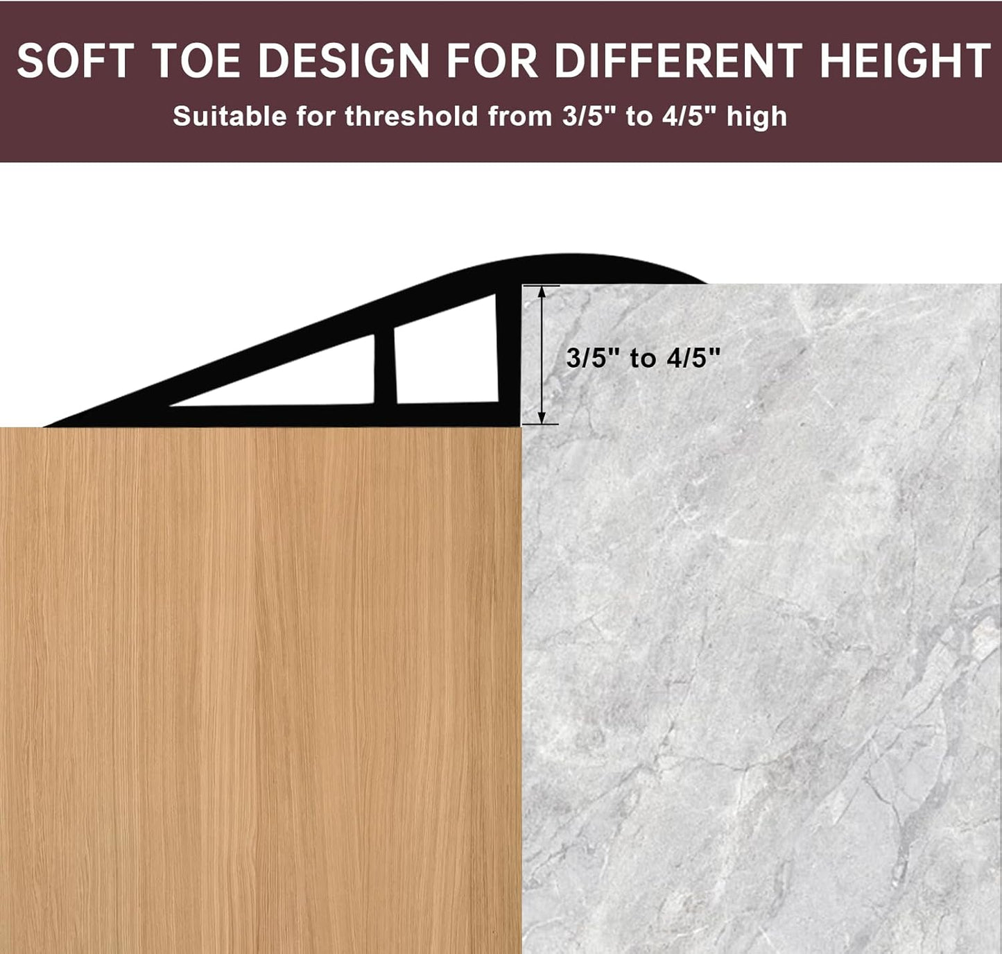 Vinyl Door Threshold Flooring Transition Strip Self Adhesive Carpet Edging Strip for Laminate Doorway Edge Threshold from 3/5" to 4/5" (Black Walnut Wood Grain, 3.3 Ft)