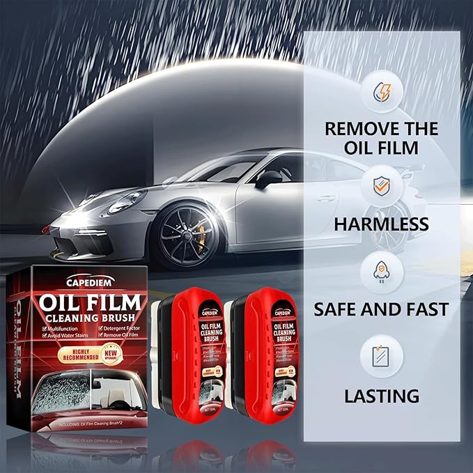 CAPEDIEM 2025 NEW Fululuer Automotive Oil Film Cleaning Brush for Car Windows, Clear Vision Glass Cleaner, Windshield Cleaner, Anti-Rain Fog Cleaning Glass Brush with Refill, Improves Clarity