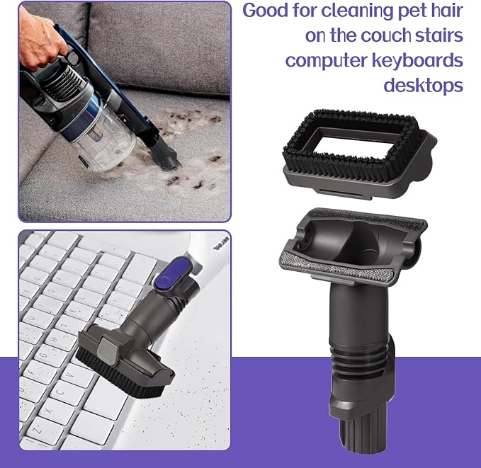Upgraded Removable two-in-one Tool Brush for D-Shaped Vacuum Replacement Parts Compatible with Shark Pet Cordless Stick IX141 IZ462H IZ483H IZ363HT IZ361H IZ163H IZ362H Crevice Tool Brush Attachments