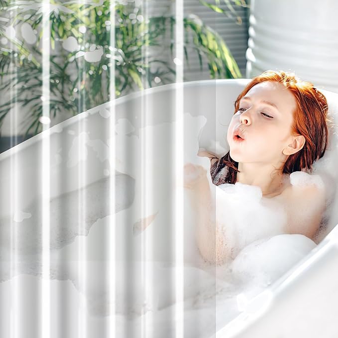 UFRIDAY Clear Short Shower Curtain Liner 72 x 66 inch,Peva Plastic Shower Liner with 5 Magnets and Hooks Shower Curtain for Bathroom or Bath Window