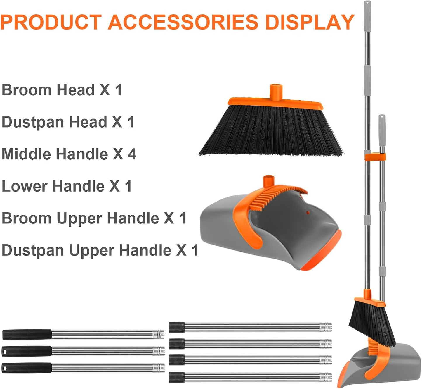 Broom and Dustpan Set, Large Broom with Dustpan Combo Set, 55" Long Handle Heavy Duty Industrial Dust pan Set for Classroom Lobby Home