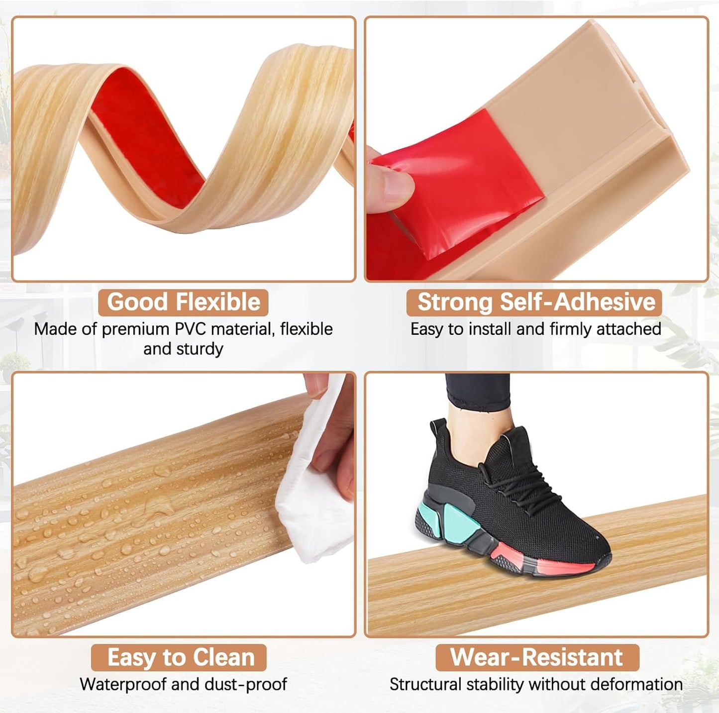 Vinyl Door Threshold Flooring Transition Strip Self Adhesive Carpet Edging Strip for Laminate Doorway Edge Threshold from 3/5" to 4/5" (Light Yellow Wood Grain, 3.3 Ft)