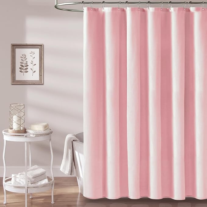 BTTN Extra Long Shower Curtain - 84 Inch Long Linen Textured Heavy Duty Fabric Shower Curtain Set with 12 Plastic Hooks, Hotel Spa Simple Polyester Bath Curtains for Bathroom, 72x 84,Pink