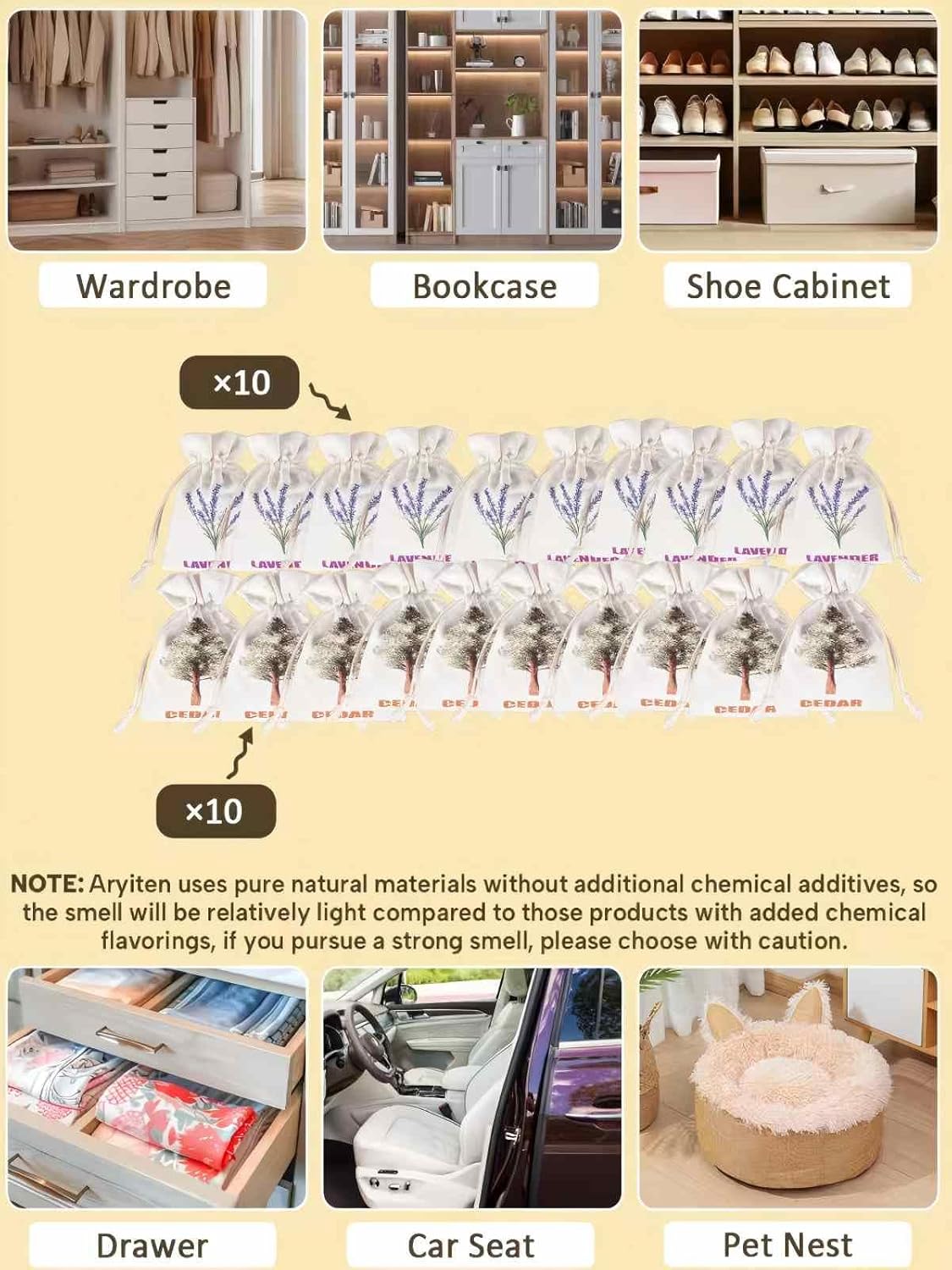 8 Pack Cedar Chips and Natural Dried Lavender Sachets Bags - Stop Clothes Damage, Cedar and Lavendar Home Fragrance Sachets for Drawers and Closets