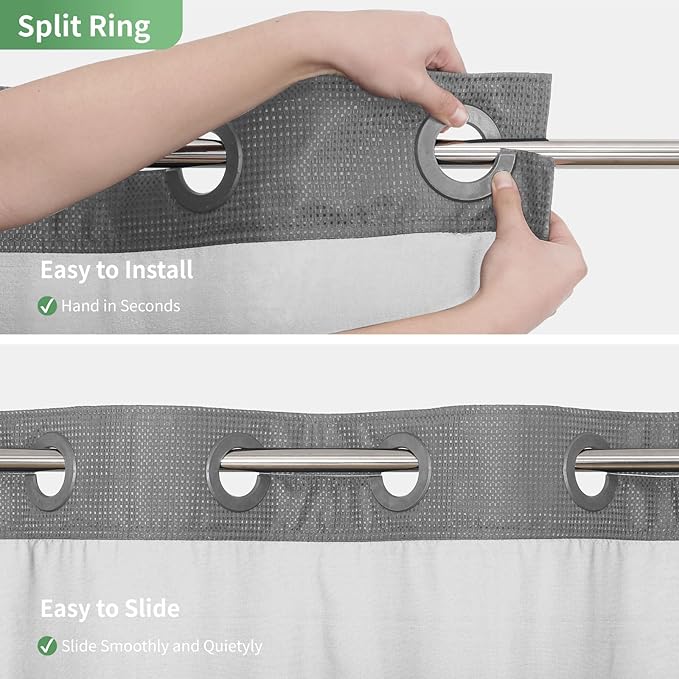 Extra Long No Hook Shower Curtain with Snap-in Fabric Liner Set,Grey Waffle Weave Shower Curtains for Bathroom,Hotel Luxury Decor Bathroom Curtain Set,Waterproof & Washable,71Wx86H