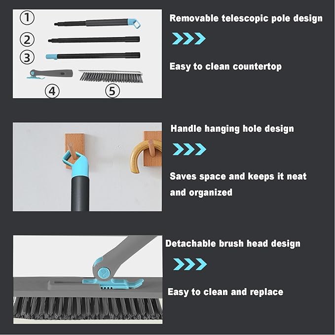 Grout Brush with Long Handle V Shape Floor Scrub Brush Stiff Bristle Grout Scrubber for Cleaning Bathroom Garage Kitchen Wall Tub Tile (1, Grey)