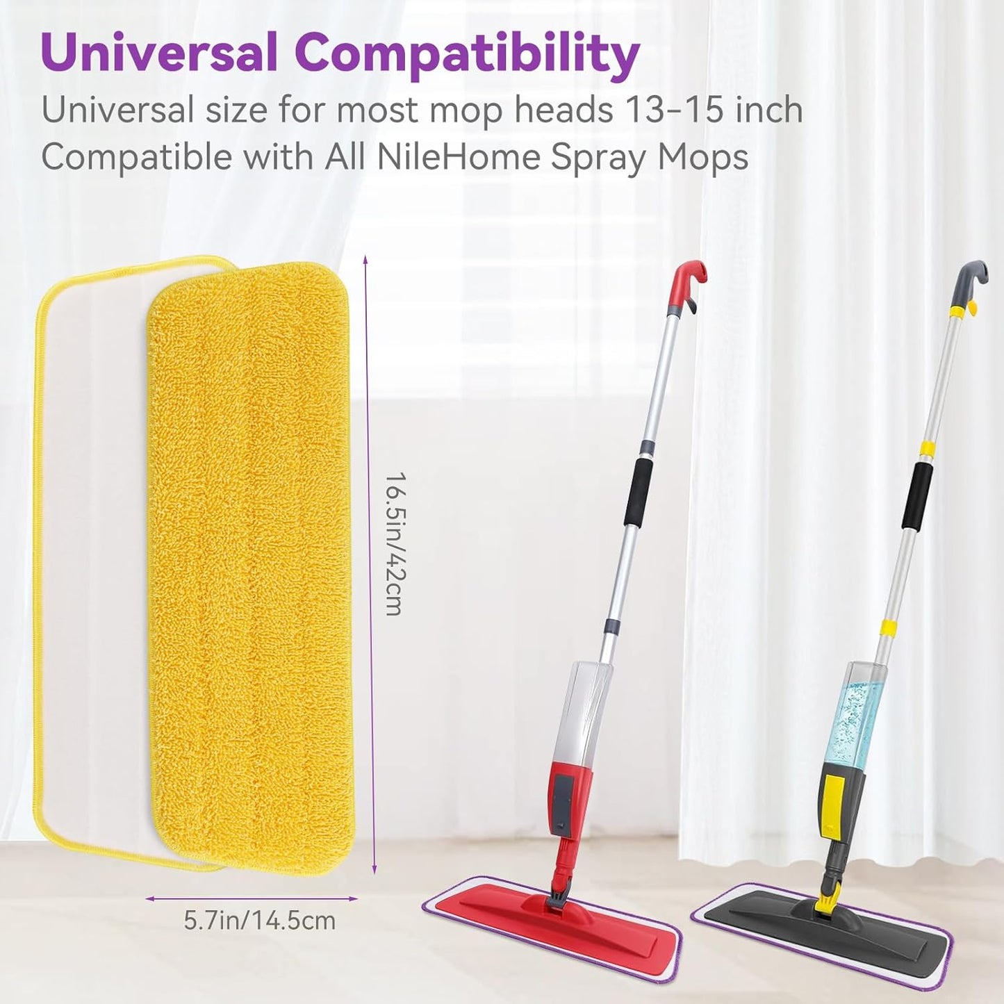 16.5 inch Microfiber Mop Pads for Rubbermaid Reveal Spray Mop and Any 16.5" Flat Mop - 10 Pack 13''-15'' Spray Mop Pad Reusable Washable Replacement Refills - Purple & Yellow