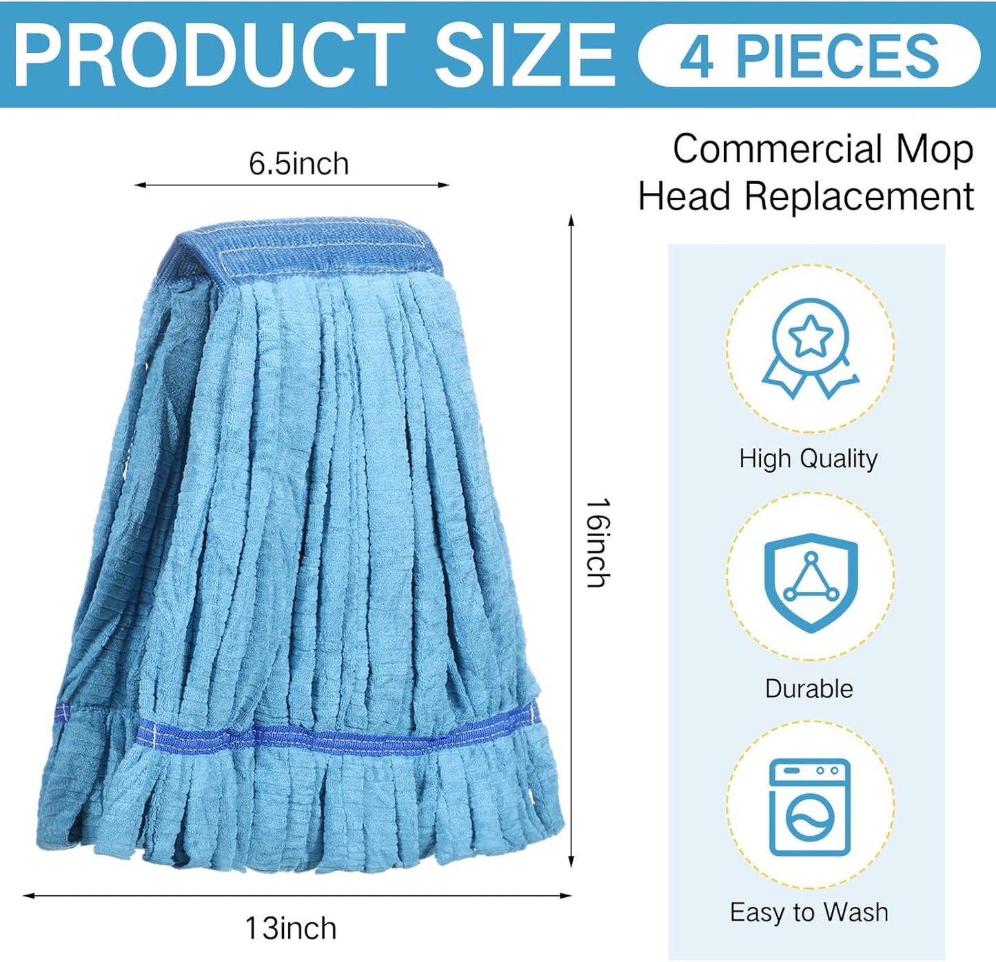 Lallisa 4 Pcs Commercial Mop Head Replacement Tube Microfiber Industrial Looped End Mop Heads Refill for Floor Cleaning for Home Commercial Industrial Use(Large,Blue)