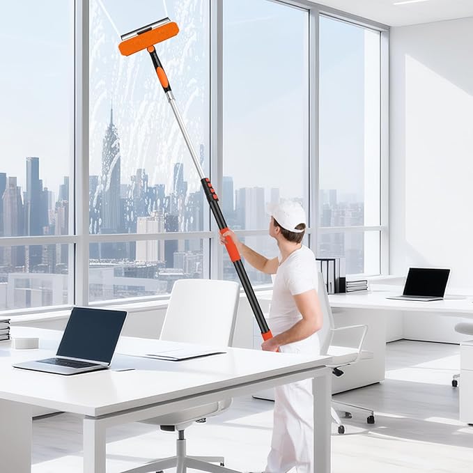 20FT Telescoping Window Squeegee Kit | 2-in-1 Professional Window Washer & Microfiber Scrubber with Extension Pole | High Reach Cleaning Tool for Outdoor, Indoor Windows & Glass