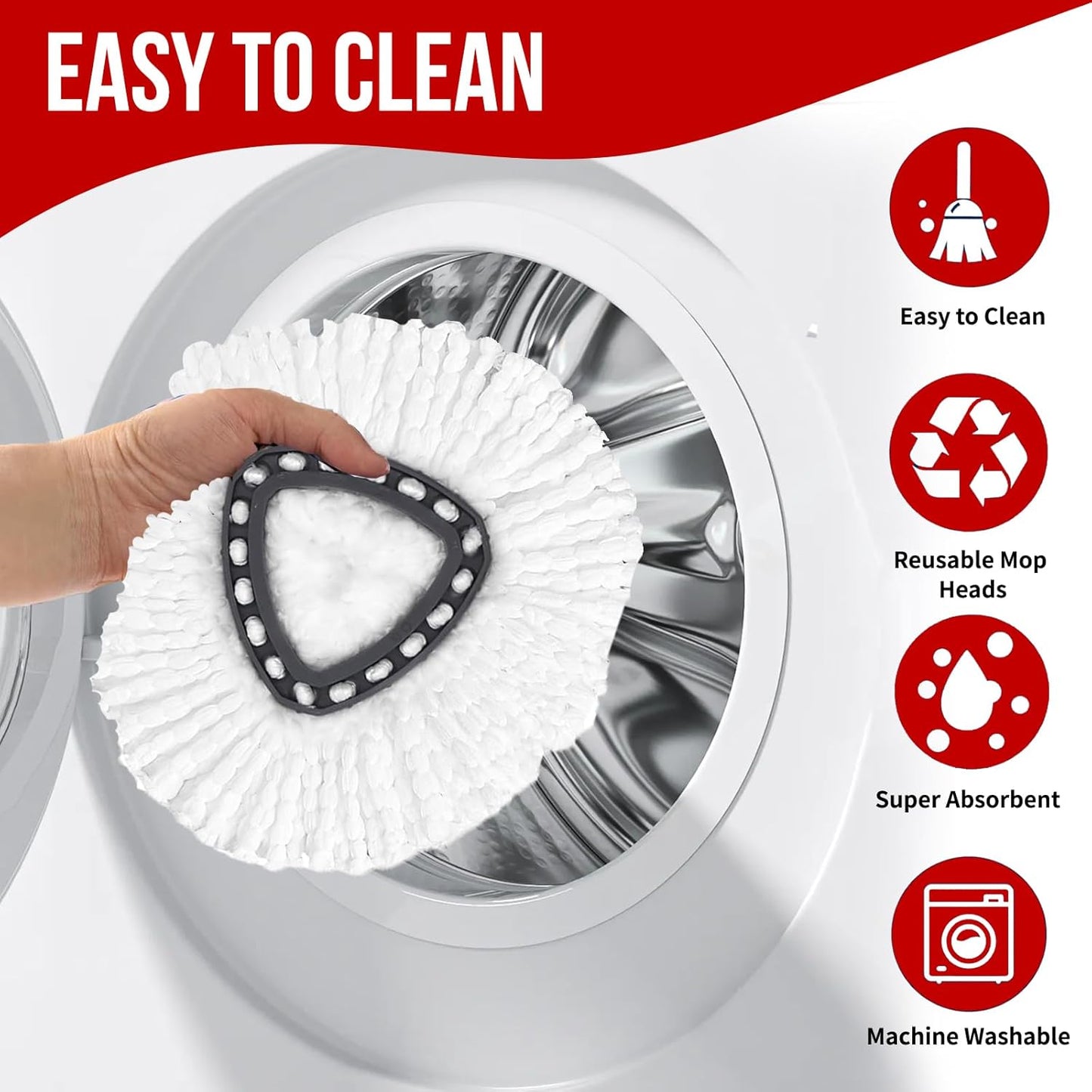 Spin Mop Head, Base, Handle Replacement for O-Ceda EasyWring 1 Tank System,4 Microfiber Mop Refills, 1 Base and 30-58in Handl Set Combo (White 1 Tank System)