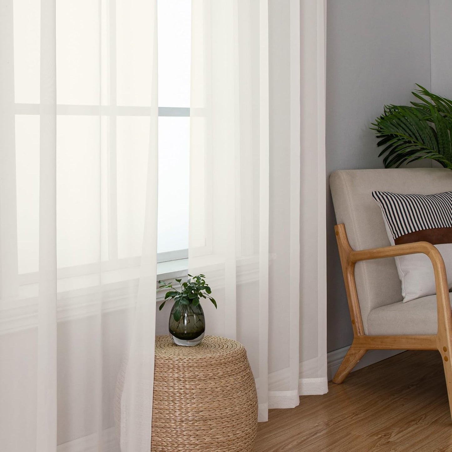 Chyhomenyc Sheer Curtains 72 Inch Length 2 Panels, Short Window Curtain Drapes Semi Transparent Voile Rod Pocket Curtains for Dining Bedroom Nursery Living Room, 42W x 72L inch, Ivory