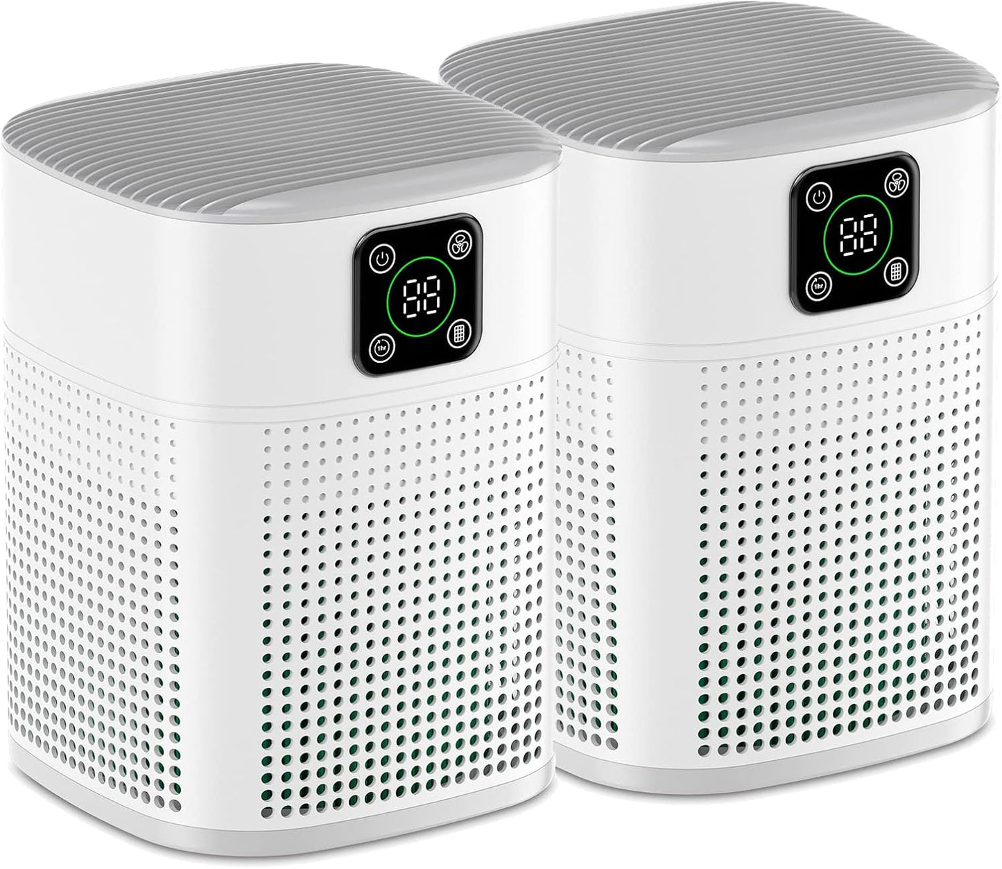 2 Pack Air Purifiers for Home Bedroom up to 650ft², Honeyuan H13 HEPA Air purifier with 360°Air Intake, 3 Fan Speeds, White