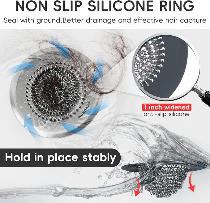 2 Pack Wokdada Bathtub Drain Hair Catcher, Wokdada Fast Drainage Shower Drain Hair Catcher, Reversible 304 Stainless Steel Drain Protector for Pop-Up and Regular Drains of Bathroom(Patented Product)