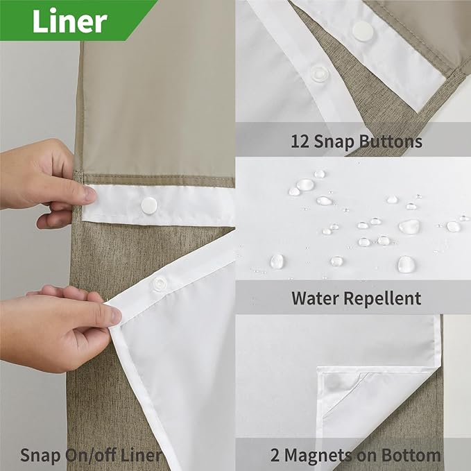 Stall No Hooks Needed Linen Textured Shower Curtain with Snap-in Fabric Liner Set,Hotel Luxury Decor Farmhouse Shower Curtains for Bathroom,Waterproof & Washable,54Wx80H,Khaki/Tan