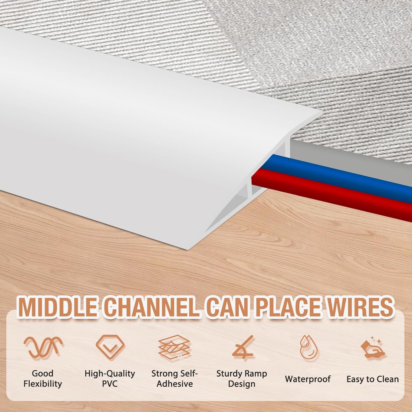 Floor Transition Strip Self Adhesive Vinyl Door Threshold for Doorways Carpet Edging Trim Overlap Edge Reducer for Laminate Floor, Carpet, Tile (White, 2/5" to 3/5", 10Ft)