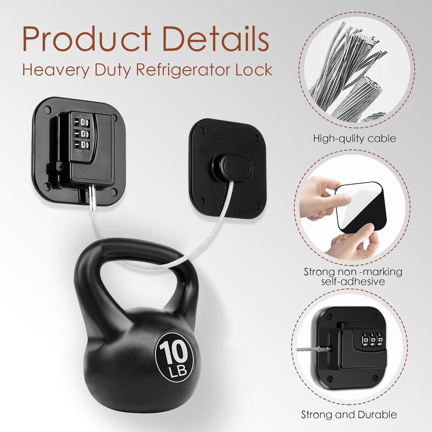 Refrigerator Lock, Combination Lock for Refrigerator Cabinets, Drawers, Heavy Duty Fridge Lock, Easy Install No Keys Needed (Black-4Pack)