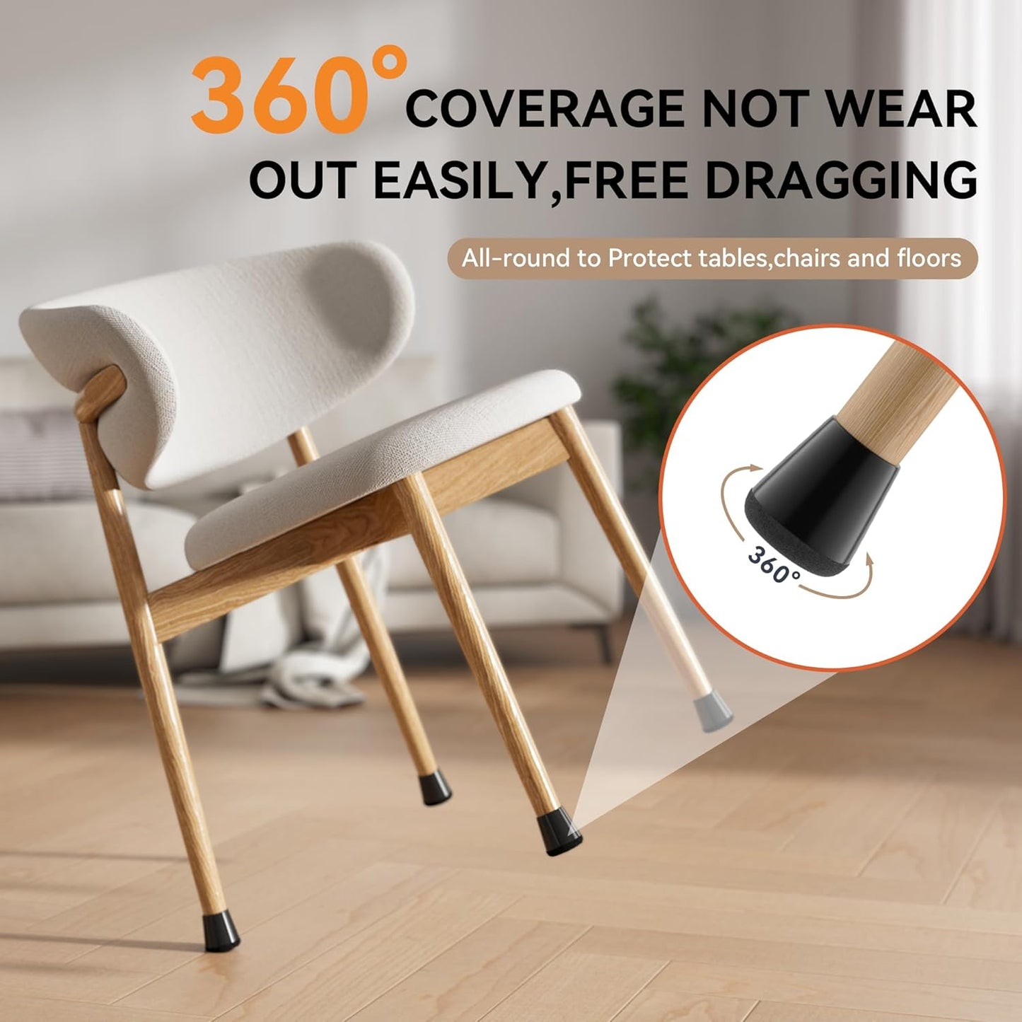 24PCS Upgraded Silicone Chair Leg Floor Protectors for Hardwood Floors, Furniture Sliders for Chair Legs, 360°Felt Pad Bottom Wrapped Thickening Furniture Pads Cap Covers to Scratch and Reduce Noise