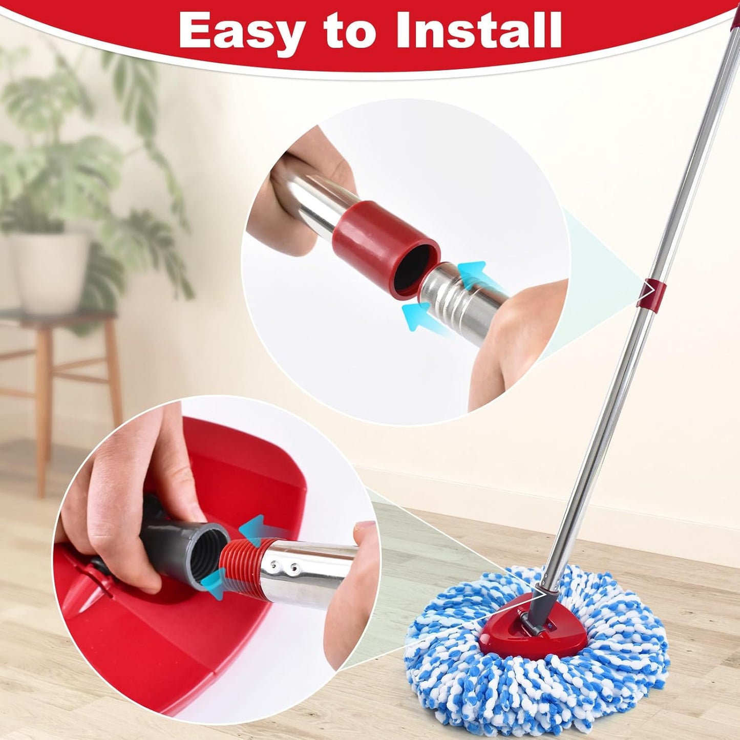 Mop Handle for Ocedar, Spin Mop Handle for O Cedar, 4-Section Mopping Handles Replacement for Ocedar, 30" to 58" Adjustable Stick for O-Cedar, Extra Long Pole Handles for O Cedar