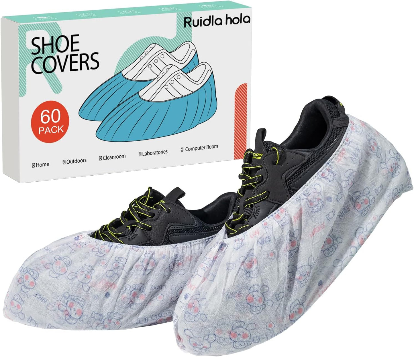 Disposable Shoe Covers 60 Pack - [Select: L/XL Size & Black/Gray/Cartoon] Non-Slip Boot Covers, Breathable Non-Woven Fabric, Fits up to Men's 13, Protect Floors for Home, Work, Parties