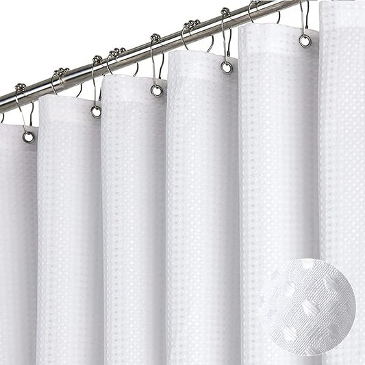 Dynamene 60 inch Stall Shower Curtain - Waffle Weave Heavy Duty Thick Fabric Shower Curtains for Bathroom,Weighted Hotel Spa Luxury Cloth Bath Curtain Set with 10 Plastic Hooks,60x72, White