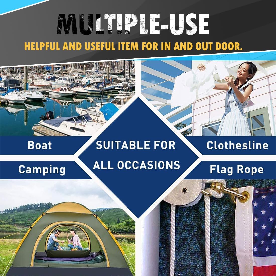 PerkHomy Cotton Rope 3/16" (5mm) 100 ft Multi Purpose Utility Diamond Braided Cord, Natural Cotton for Clothes Line Camping Crafting Flag Pole, Black