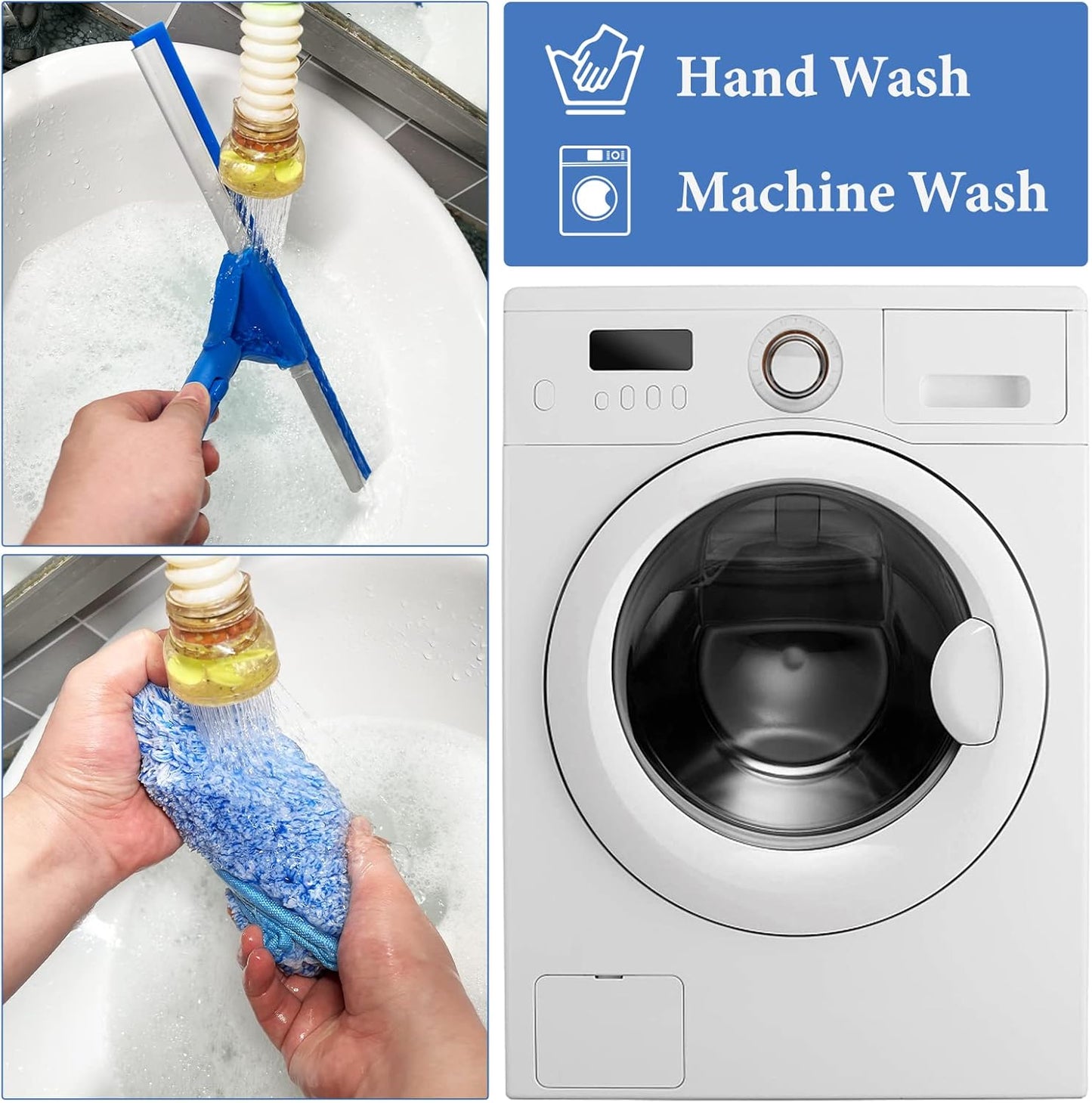 Squeegee for Window Shower Glass Door Cleaning, VOUBIEN Household Squeegee Window Cleaner 2 in 1 Kit with Long Handle, Microfiber Scrubber for Window, Glass Door, Car, Home Floor