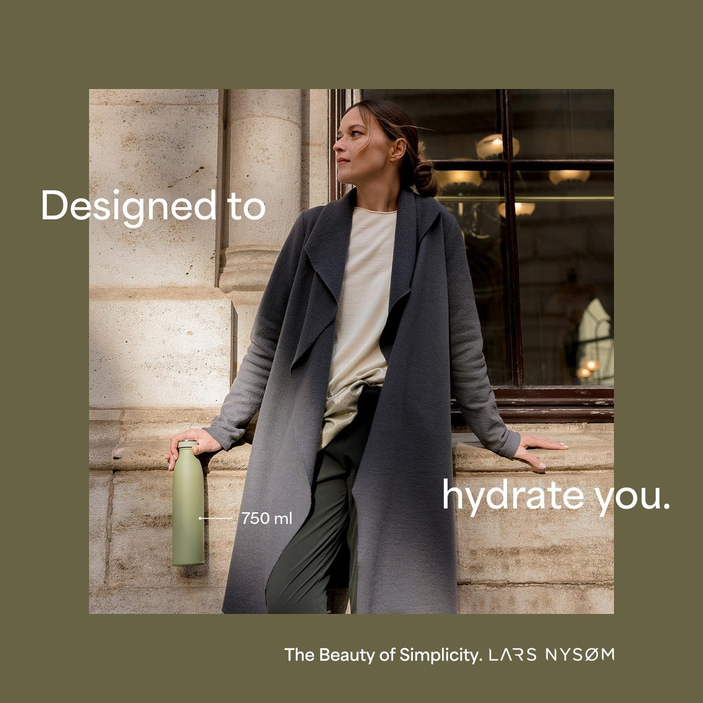 LARS NYSØM Stainless Steel Insulated Water Bottle 12oz 17oz 25oz 34oz 51oz | Insulated Thermo Flask for Hot and Cold Beverages | Leakproof Drinking Bottle (Sage Green, 25.4oz)