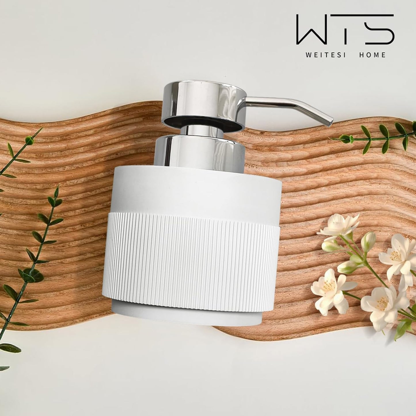 Resin Soap Dispenser for Bathroom, Hand Lotion Liquid Dispenser Easy-to-Press with Reusable Plastic Pump for Shampoo Bathroom Kitchen Countertop Anti-Slip Rust-Proof 12.5 oz White