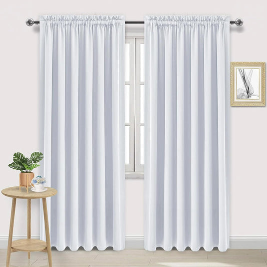 DWCN White Room Darkening Curtains for Bedroom, 60 x 84 inches Long - Energy Saving Privacy Window Drapes, Set of 2 Rod Pocket Curtain Panels