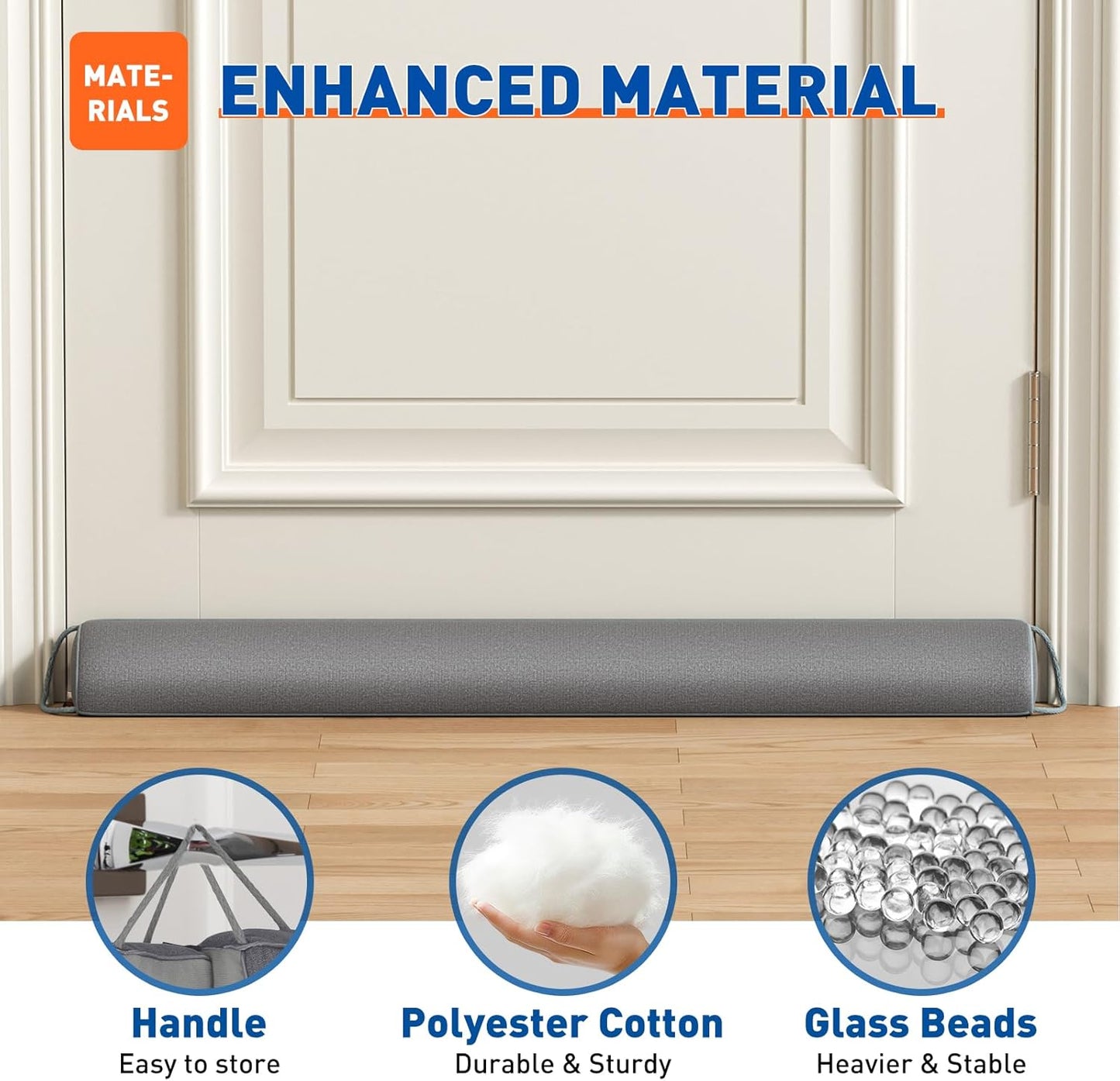 MAGZO Door Draft Stopper 32 Inches, Weighted Triangular Door Snake for Winter Noise Blocker with Hook Loops,Gray