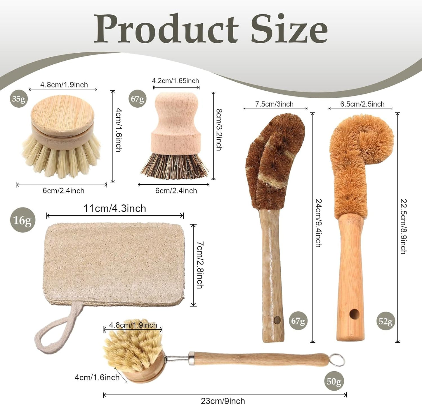 Haploon 7 Piece Wooden Dish Brush Natural,Bamboo Brush Kitchen Set Dish Cleaning Brush Pot Brush & Bottle Cleaner Beech Wood & Natural Bristles Bamboo Scrub Brush for Dishes Plastic Free