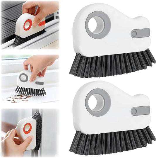 2 in 1 Groove Cleaning Brush Window Track Cleaning Tools, Multifunction Window Track Cleaner with Hard Bristle and Hidden Scraper, Crevice Brush for Sliding Door Track Window Seal Sill