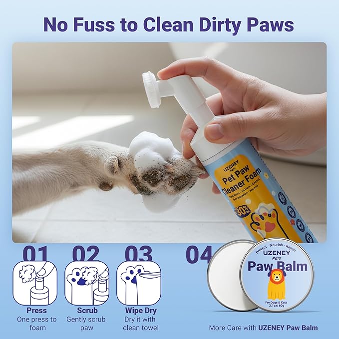 Paw Cleaner for Dogs and Cats, No-Rinse Puppy Paw Washer, Larger 7oz Dog Foaming Foot Cleanser with Scrubber Brush for Dirty Paws, Safe and Hypoallergenic, Dog Essential and Grooming Supplies