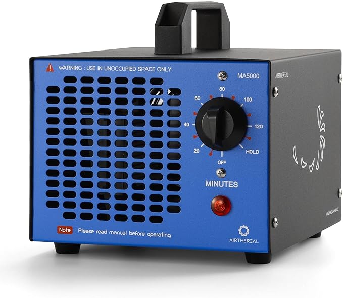 Airthereal MA5000 Commercial Ozone Generator, High Capacity Ozone Machine Odor Removal - Home Air Ionizers O3 Deodorizer for Rooms, Smoke, Cars and Pets, Eliminate Odors up to 2000sq.ft., Blue