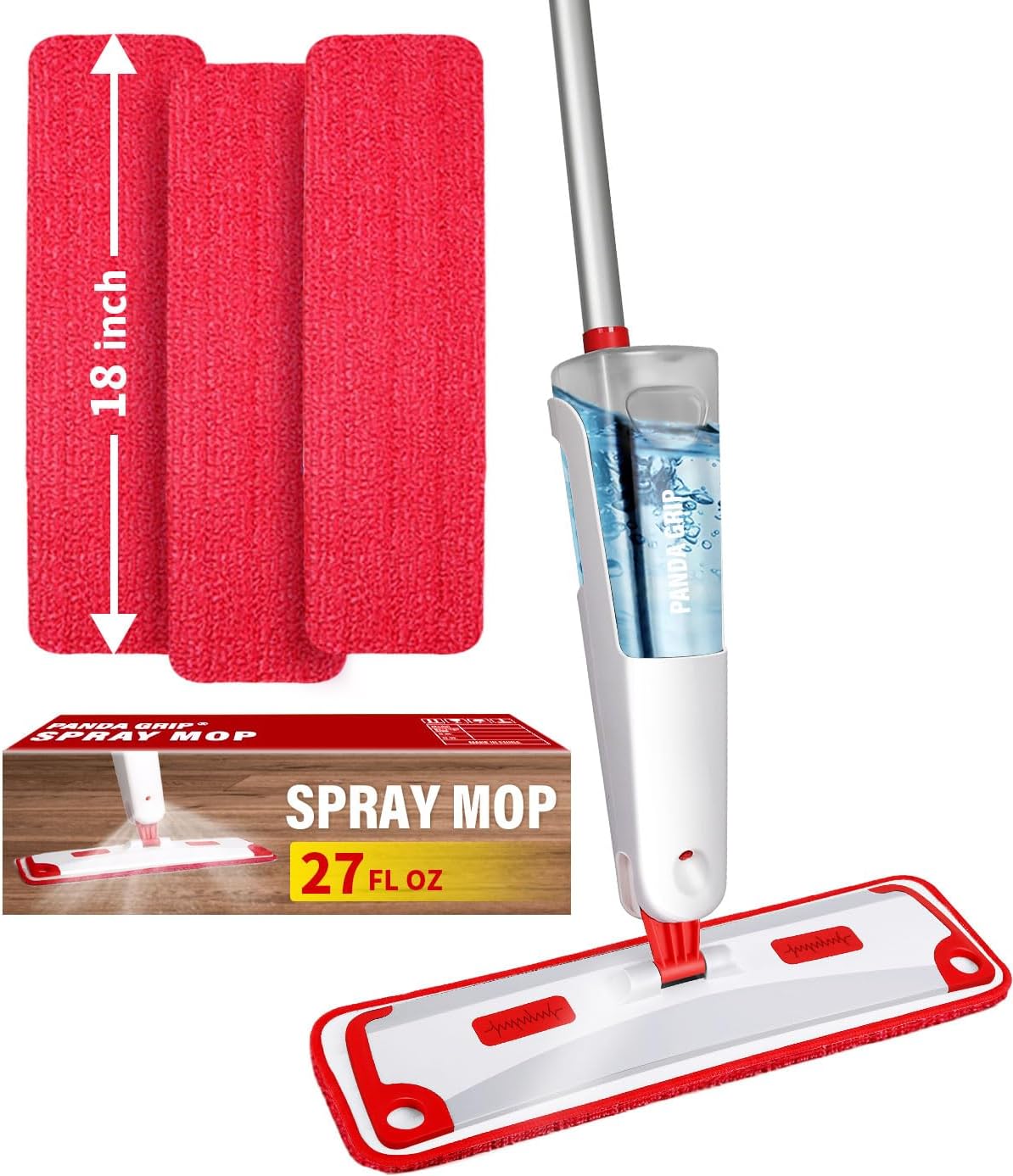 Mop for Floor Cleaning, Professional 18 Inch Washable Reusable 3 Pads Refills and Refillable Spray Bottle for Easy Wet Dry Mopping, Dust Flat Mops for Hardwood Laminate Tile