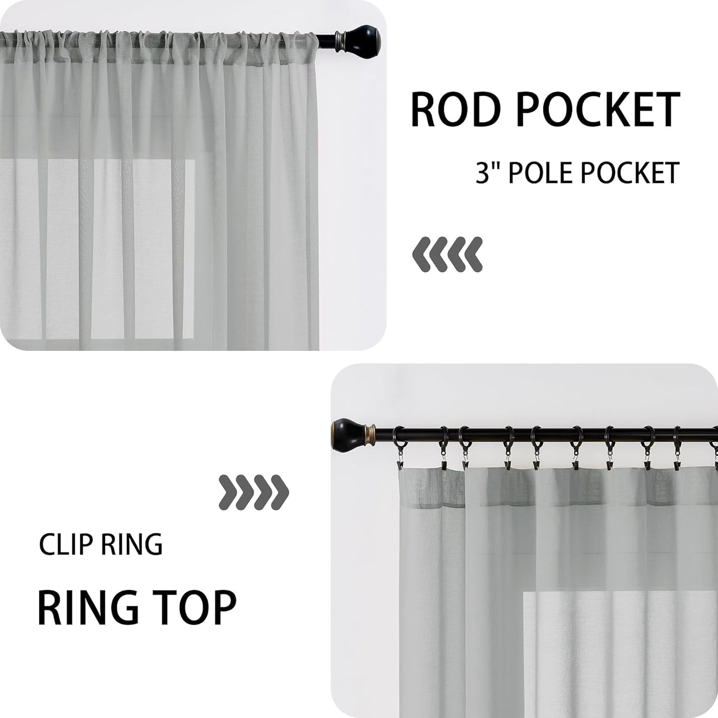 Tollpiz Sheer Door Curtains Closet Linen Textured Curtains Sheer Doorway Light Filtering Voile Rod French Door Pocket Curtain Patio Glass Door, 25 x 72 inches Long, Silver Grey, Set of 1 Panel