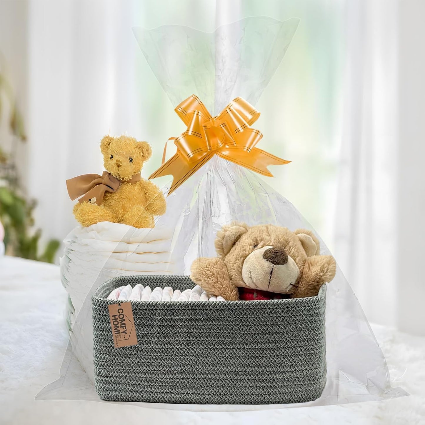COMFY-HOMI 13" x 8.5" x 5.1"Storage Baskets for Organizing | Cotton Rope Woven Basket | Toy Storage Bin Box | Basket for Shelves, Closet Organizer Bin, Decorative Closet Shelf, 3 Pack, Green