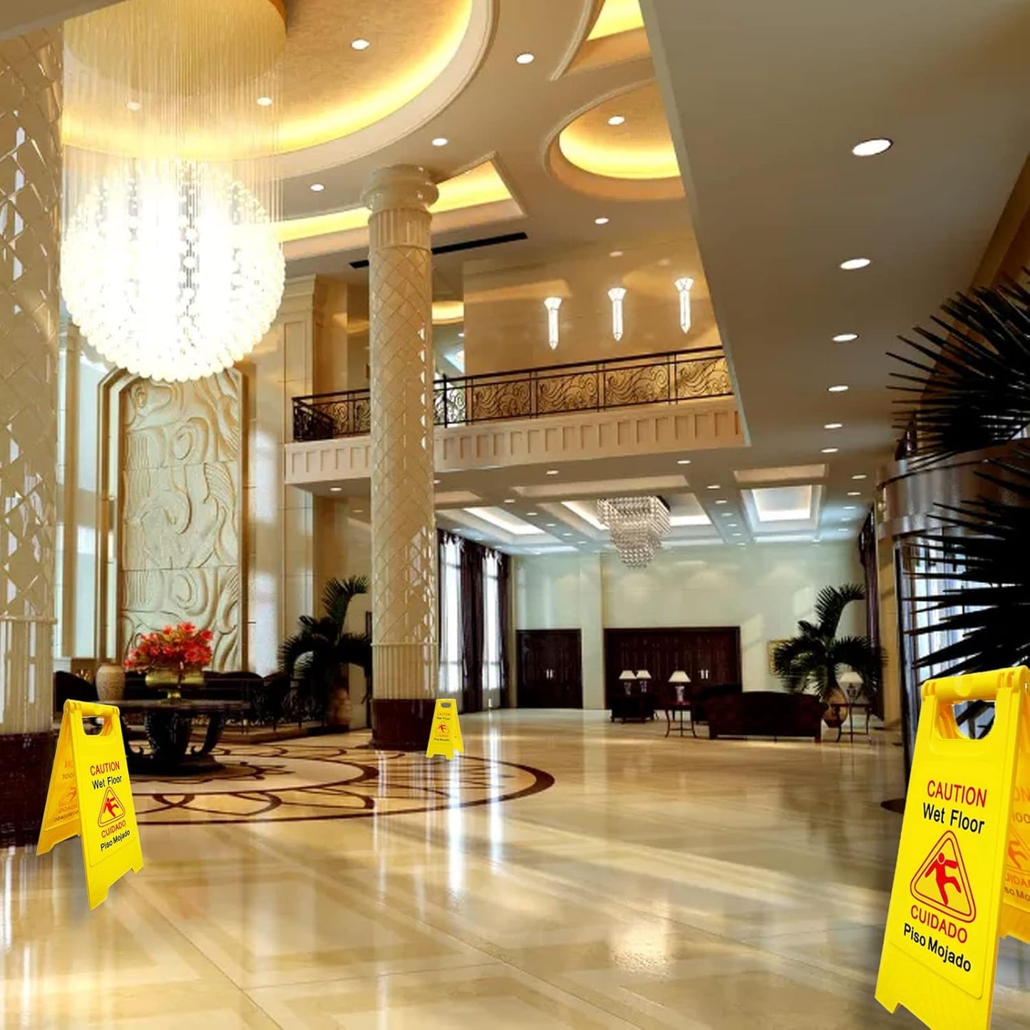 12-Pack Caution Wet Floor Signs | Foldable Sturdy Double-Sided Bilingual Saftey Warning Signs | Cuadado Piso Mojado| Avoid Fall & Slip Accident | Bright Yellow