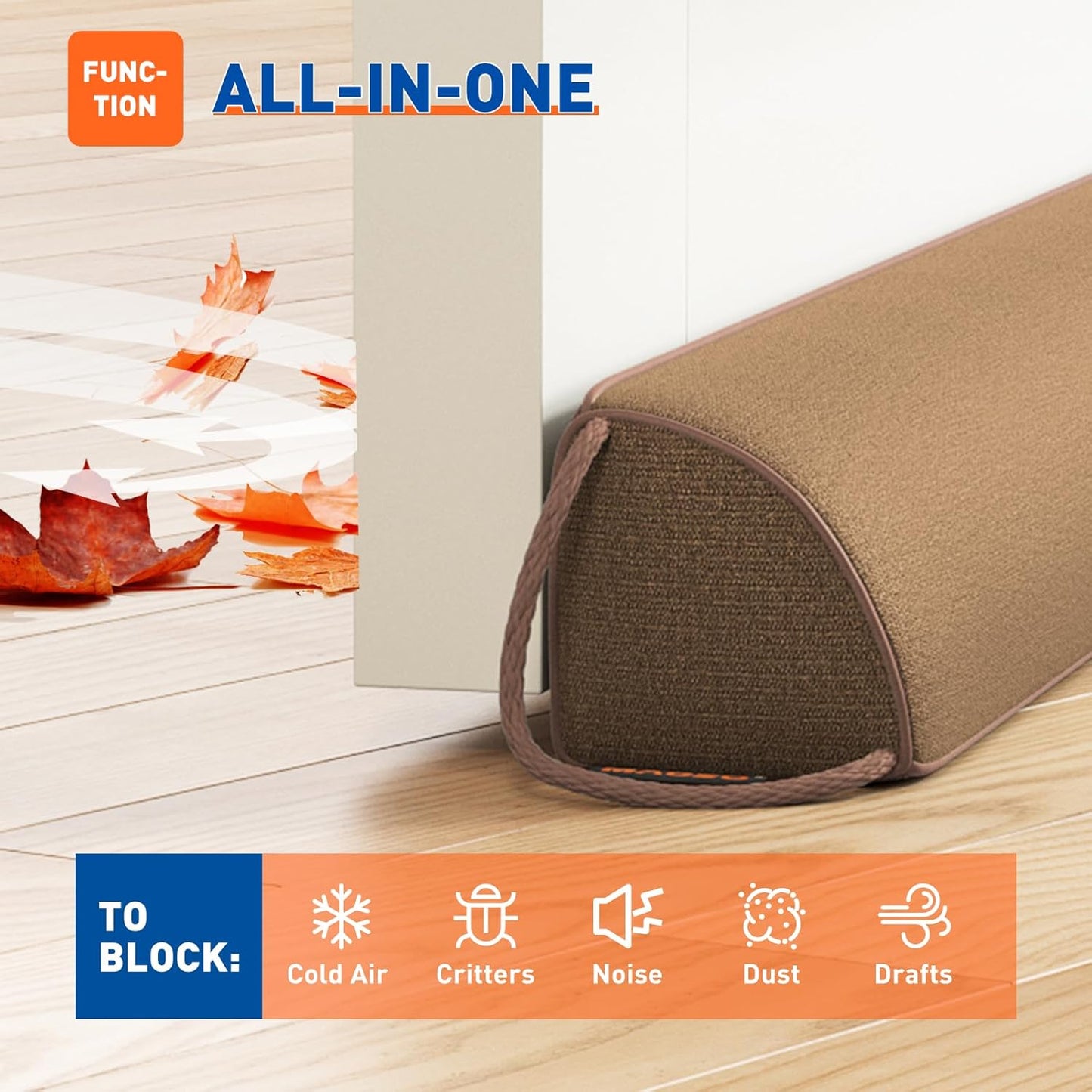 MAGZO Door Draft Stopper 36 Inches, Weighted Triangular Door Snake for Winter Noise Blocker with Hook Loops,Brown