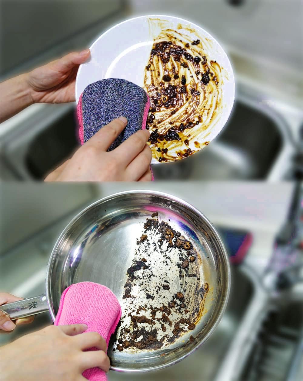 UPSTAR Dish Sponges Kitchen, Microfiber Cleaning Scrubber for Dishwashing, Sink, Basin and Multi-Pupose, Non-Scratch Pack of 6