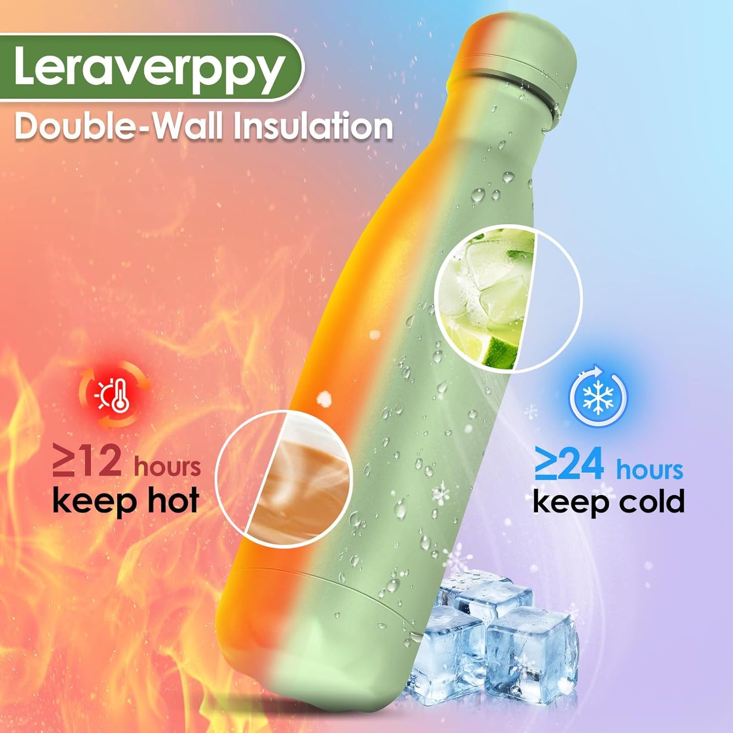 17oz Cola-Bottle Shaped Stainless Steel Leak-proof Water Bottle,Double Wall Vacuum Insulated Metal,Travel Mug For Sports Indoors & Outdoors,BPA-Free Kids Flasks,Green(8 Pack)